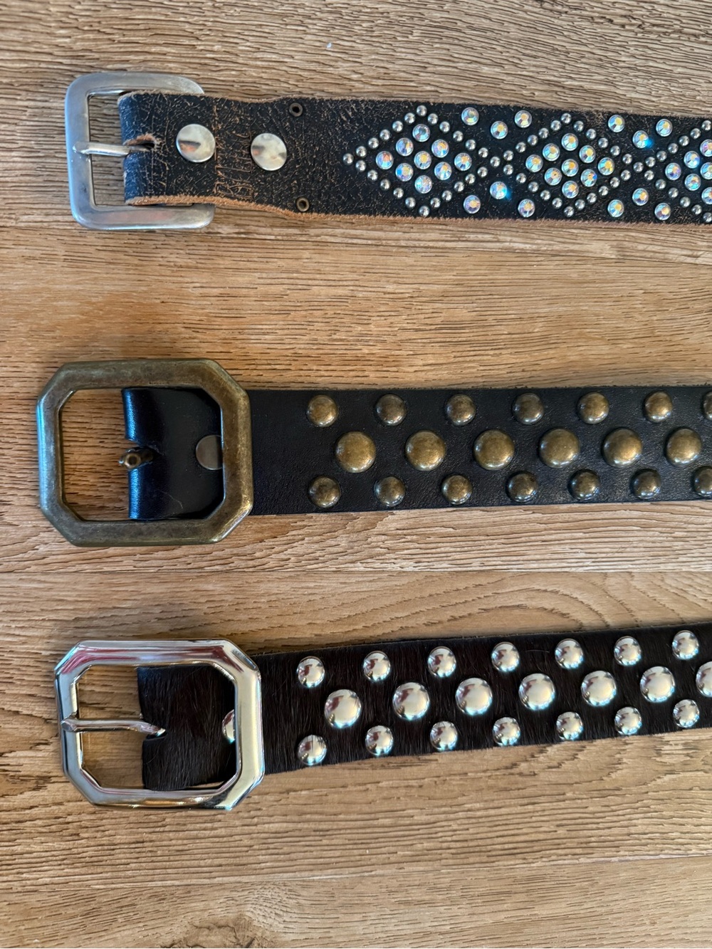 Beautiful genuine leather belts and rhinestone and studded.
